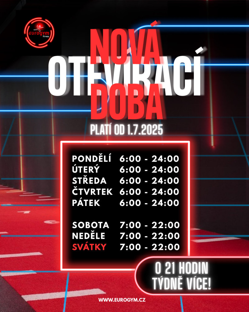 Nová otevírací doba – více času na trénink!